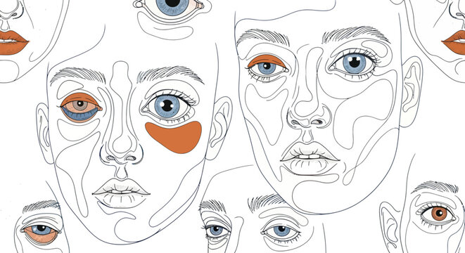 Faces with various eye makeup designs.