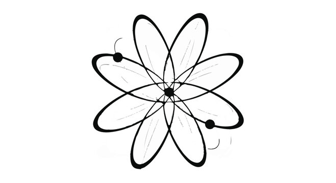 Atom symbol illustrated with stylized orbiting electrons represents the fundamental structure of matter and the core principles of quantum physics in a clean, minimalist scientific graphic.