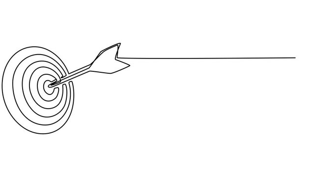 Target continuous one line drawing animation, Video. Continuous drawing of a single editable target line in the center with an arrow. Concept for the business of hitting the target. Animation on white