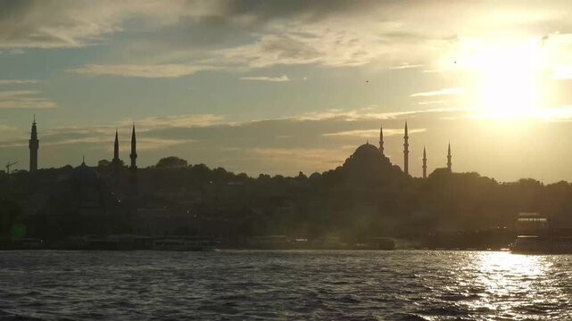 sunset over Istanbul with mosque silhouettes