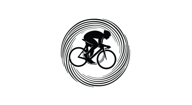 Cyclist riding a bicycle creates a dynamic motion effect through a circular spiral background that signifies the speed and intense energy associated with professional road racing training sessions.