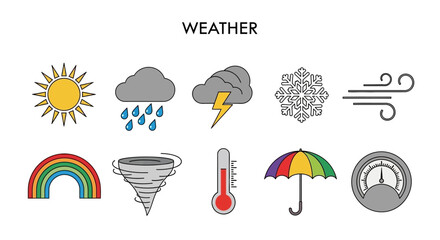 Obraz premium Weather forecast icons and symbols collection.