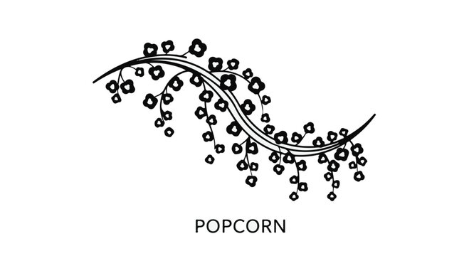 Popcorn kernels arranged in an elegant flowing line demonstrate a whimsical artistic interpretation of snack food culture for modern menu layouts and creative kitchen decor design themes.