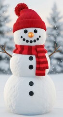 Obraz premium Festive Snowman with Red Hat and Scarf in Winter Wonderland.