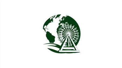 Fototapeta premium Green Ferris Wheel Icon with Earth and Nature Elements Design