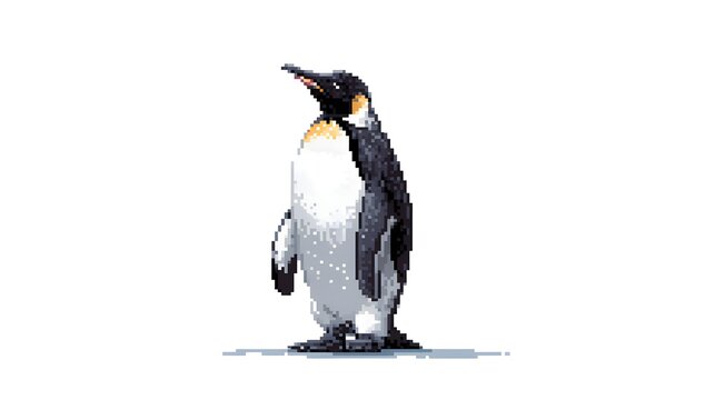 Majestic King Penguin Standing Tall Detailed Pixel Art Digital Illustration