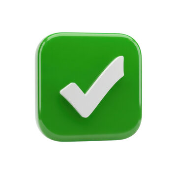 Green square button with a white checkmark symbol indicating approval or confirmation