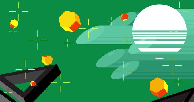 Geometrical graphic retro theme background animation with place for text. Minimal geometric elements frame video. Vintage abstract shapes for advertising.