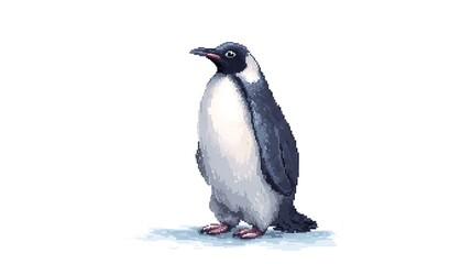 Fototapeta premium Majestic King Penguin Standing Tall Detailed Pixel Art Digital Illustration