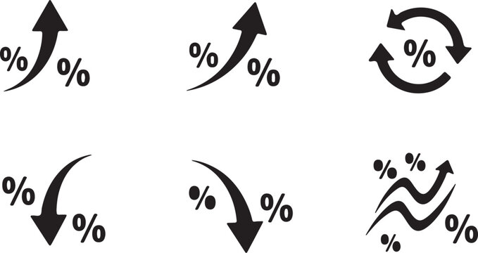 Percentage arrows up and down icons, showing growth and decline in finance