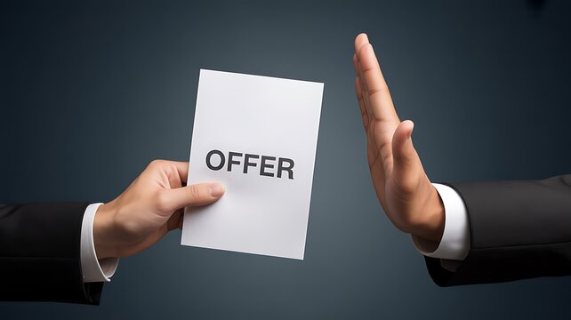 Business refusal, rejecting job offer, declining proposal, corporate rejection
