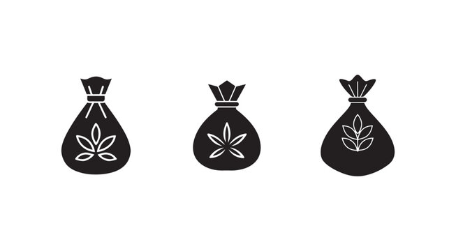 Black bags with white cannabis leaf designs on white background  money bags with marijuana symbols