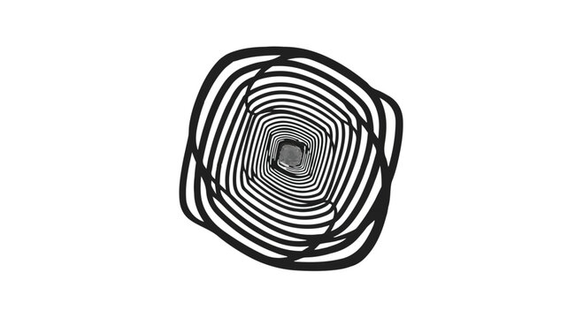 Tunnel of swirling black lines creates a deep optical illusion effect that draws the eye toward a central vanishing point, suggesting infinite depth and hypnotic movement in a graphic design.