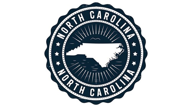 North Carolina state seal stamp, navy blue badge, geographic logo