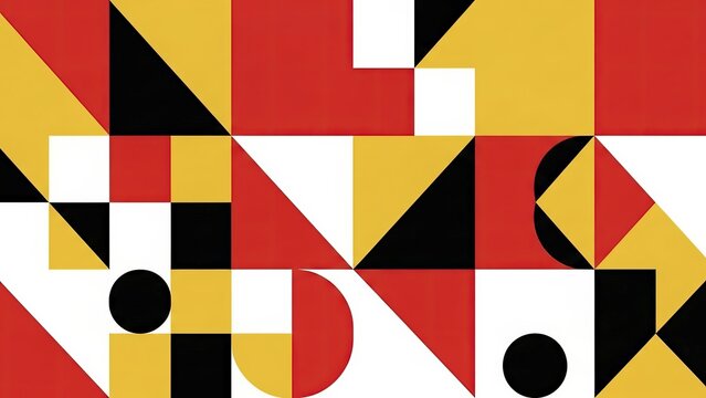 Abstract Bauhaus Geometric Background with Red Yellow Black and White Shapes