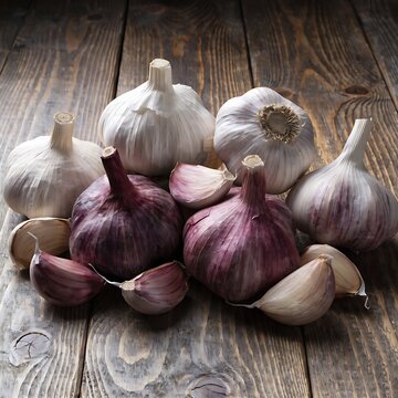 garlic on wooden background,garlic, vegetable, isolated, closeup, agriculture, gourmet, vegetarian, onion, bulb, purple, nutrition, herb, fresh, ripe, cooking, spicy, natural, healthy, spice, 
