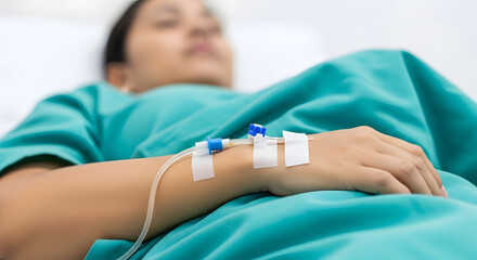 Fototapeta premium Patient receiving medical treatment with iv drip