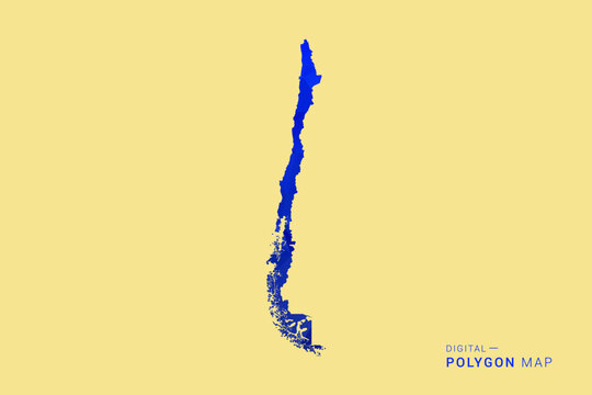 Chile Map - Low poly polygon map in deep blue gradient on soft beige background, modern minimal geometric design, clean abstract vector illustration with faceted triangulated style.