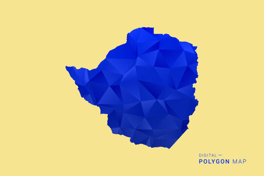 Zimbabwe Map - Low poly polygon map in deep blue gradient on soft beige background, modern minimal geometric design, clean abstract vector illustration with faceted triangulated style.