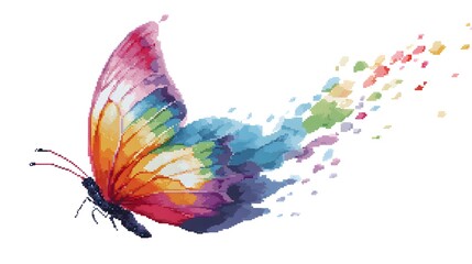 Obraz premium Elegant Colorful Butterfly Pixel Art Illustration Isolated on White Background