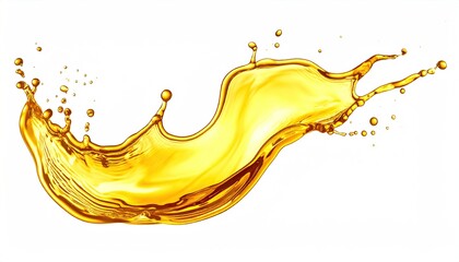 Fototapeta premium Golden liquid splashing upwards with dynamic curves on a white background