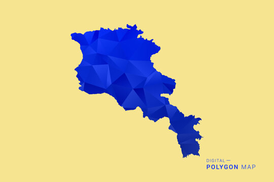 Armenia Map - Low poly polygon map in deep blue gradient on soft beige background, modern minimal geometric design, clean abstract vector illustration with faceted triangulated style.