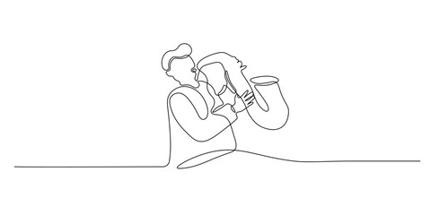Royal herald blowing trumpet continuous line vector illustration © SANJUTA