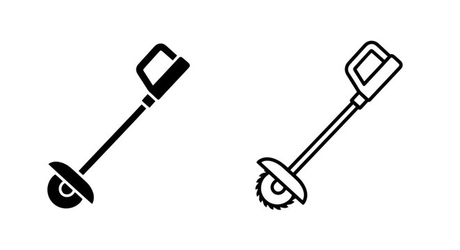 Rotary cutter and edger tool icon set, lawn care equipment