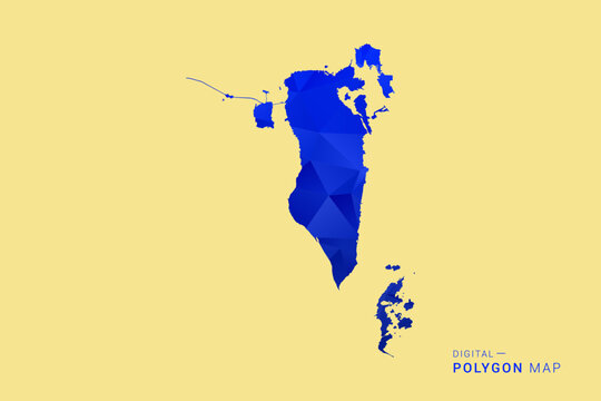 Bahrain Map - Low poly polygon map in deep blue gradient on soft beige background, modern minimal geometric design, clean abstract vector illustration with faceted triangulated style.