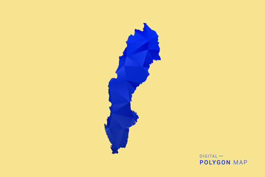 Sweden Map - Low poly polygon map in deep blue gradient on soft beige background, modern minimal geometric design, clean abstract vector illustration with faceted triangulated style.