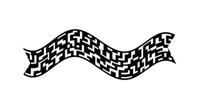 Maze pattern shaped into a flowing ribbon represents complex problem solving and logical thinking in a modern abstract design suitable for corporate presentations and educational materials.