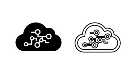 Obraz premium Cloud computing icon, network technology black and white pair, vector graphic