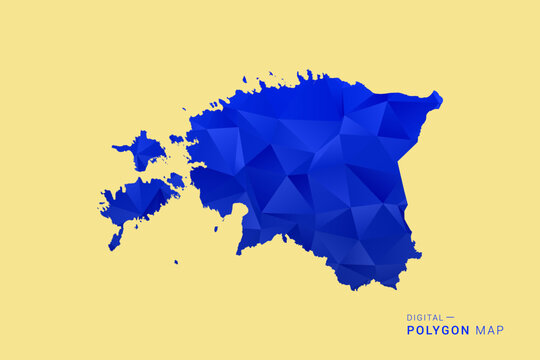 Estonia Map - Low poly polygon map in deep blue gradient on soft beige background, modern minimal geometric design, clean abstract vector illustration with faceted triangulated style.