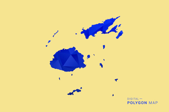 Fiji Map - Low poly polygon map in deep blue gradient on soft beige background, modern minimal geometric design, clean abstract vector illustration with faceted triangulated style.