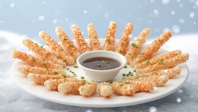 Imitation crab sticks made from surimi and starch, designed to mimic snow crab leg meat