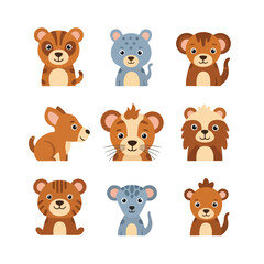 Obraz premium Cute cartoon animals in brown and blue colors, on a white background
