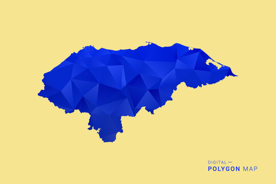 Honduras Map - Low poly polygon map in deep blue gradient on soft beige background, modern minimal geometric design, clean abstract vector illustration with faceted triangulated style.