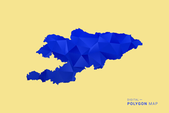 Kyrgyzstan Map - Low poly polygon map in deep blue gradient on soft beige background, modern minimal geometric design, clean abstract vector illustration with faceted triangulated style.