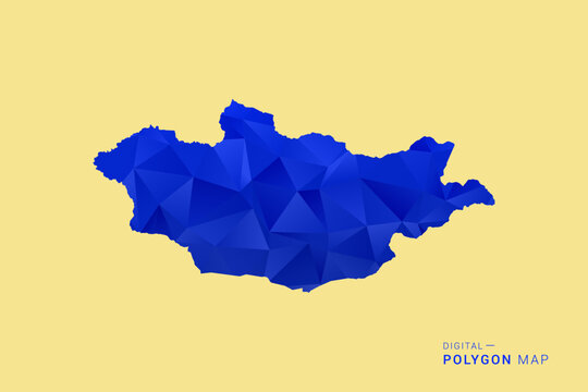 Mongolia Map - Low poly polygon map in deep blue gradient on soft beige background, modern minimal geometric design, clean abstract vector illustration with faceted triangulated style.