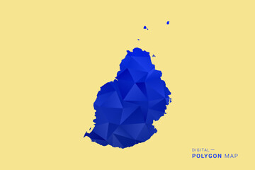 Mauritius Map - Low poly polygon map in deep blue gradient on soft beige background, modern minimal geometric design, clean abstract vector illustration with faceted triangulated style. © Whatever