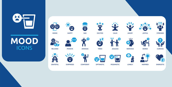Emotions and Mood Symbols &ndash; Feelings, Mental State and Expression Icon Collection