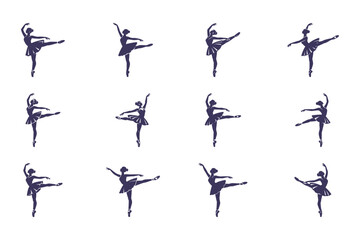 Ballet Dancers in Silhouette Performing Various Poses on White Background © DzgnVibe