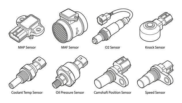 Automotive engine sensors MAP MAF O2 knock coolant oil pressure camshaft position speed