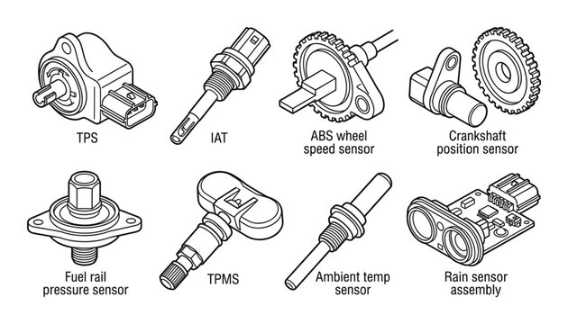 Automotive sensors collection TPS IAT ABS wheel speed crankshaft position fuel rail