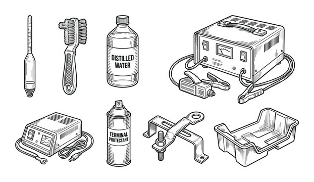 Battery maintenance tools set hydrometer brush distilled water terminal protectant charger