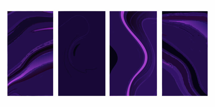 Abstract purple and black marble effect art displayed as a quadriptych