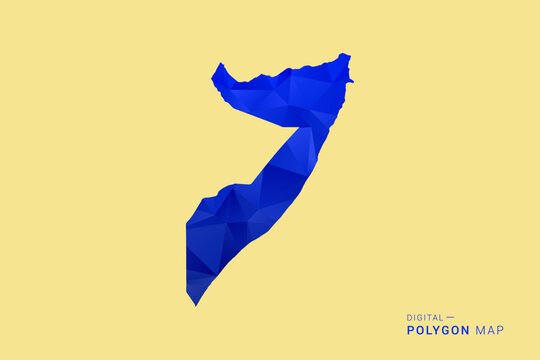 Somalia Map - Low poly polygon map in deep blue gradient on soft beige background, modern minimal geometric design, clean abstract vector illustration with faceted triangulated style.