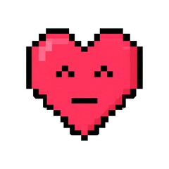 Obraz premium Pixelated red heart with black outline and minimalist eyes/mouth