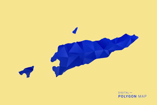 Timor Leste Map - Low poly polygon map in deep blue gradient on soft beige background, modern minimal geometric design, clean abstract vector illustration with faceted triangulated style.