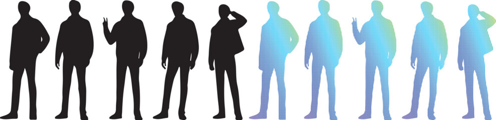 Fototapeta premium Male silhouette set, 10 man vector icons, person shapes